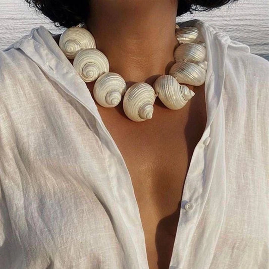 Natural Freshwater Chunky Sea Shell Pearl Necklace