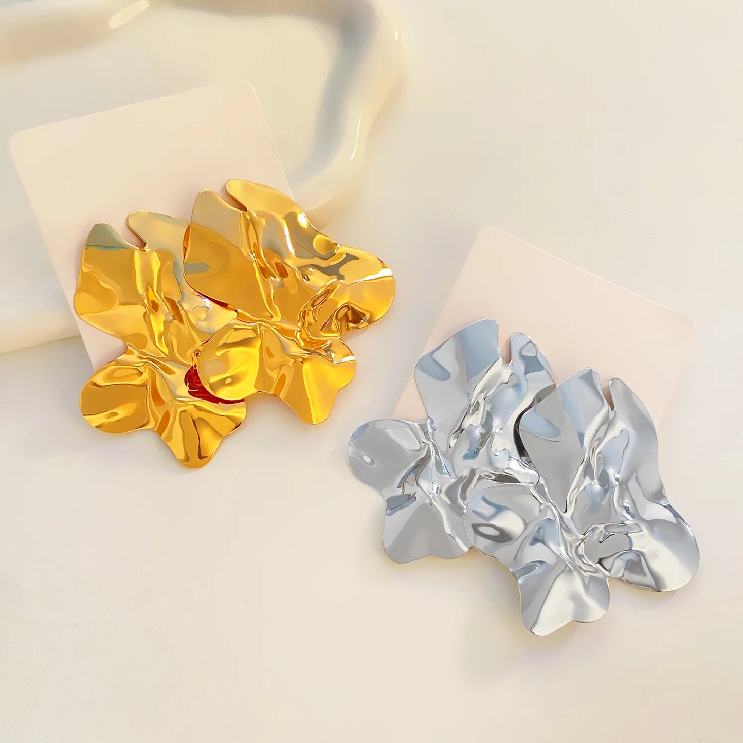 Large Statement Flower Metal Irregular Stud Earrings