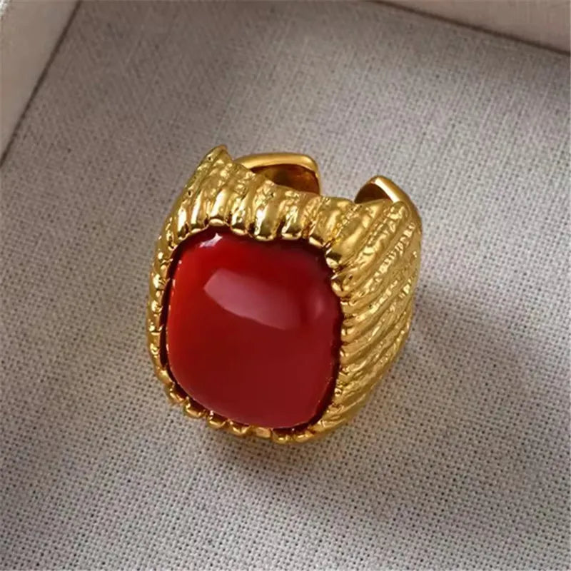 Square Resin Opening Ring Gold Plated