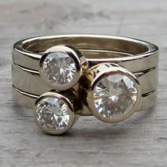 Minimalist Sliver Plated Inlay Round Shape Rhinestone Rings