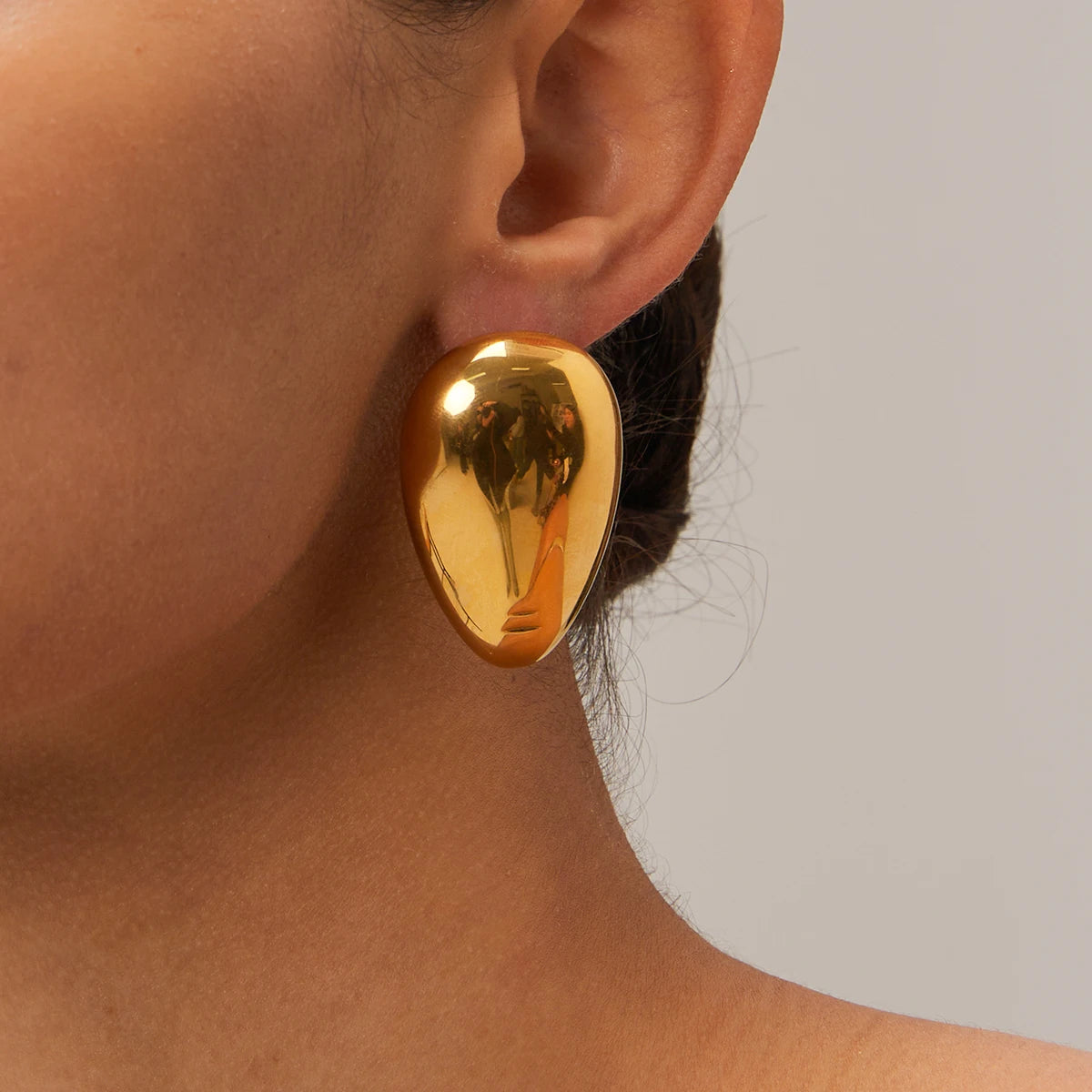 Oversized Egg Shape Gold Plated Earrings