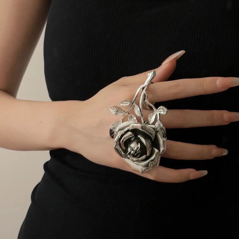 Oversized Rose Flower Chunky Ring