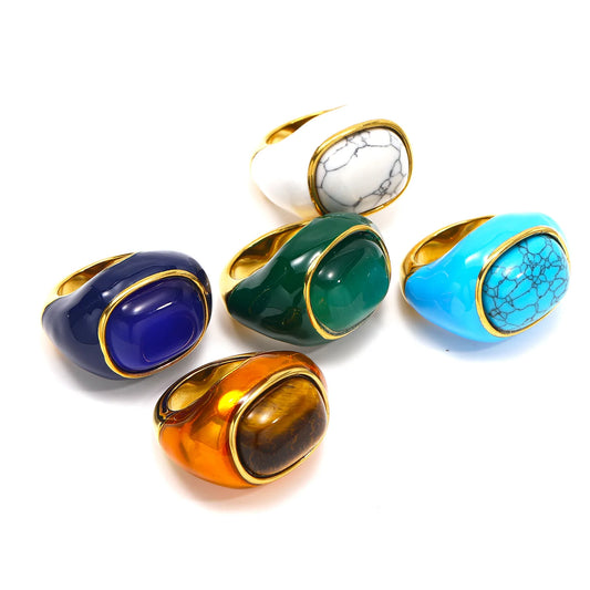 Natural Gemstone Enamel Ring