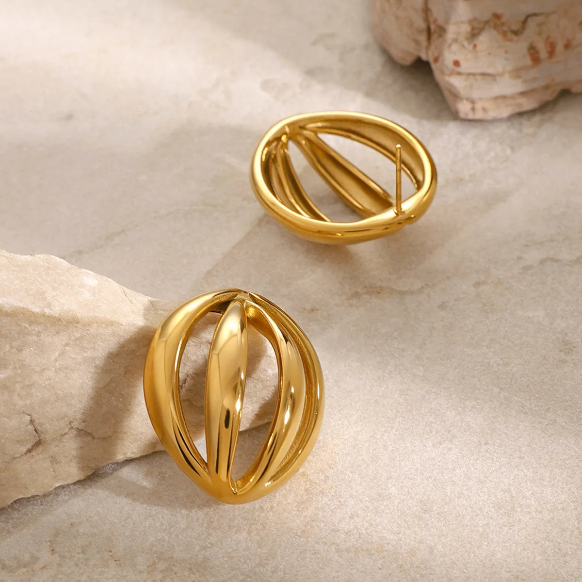 Stainless Steel 18K Gold Plated Cage Earrings