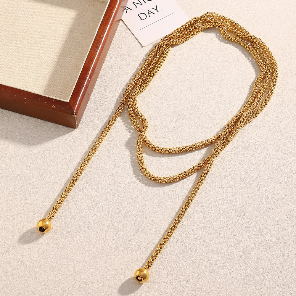 18K Gold Plated Stainless Steel Cord Lace Up Necklace