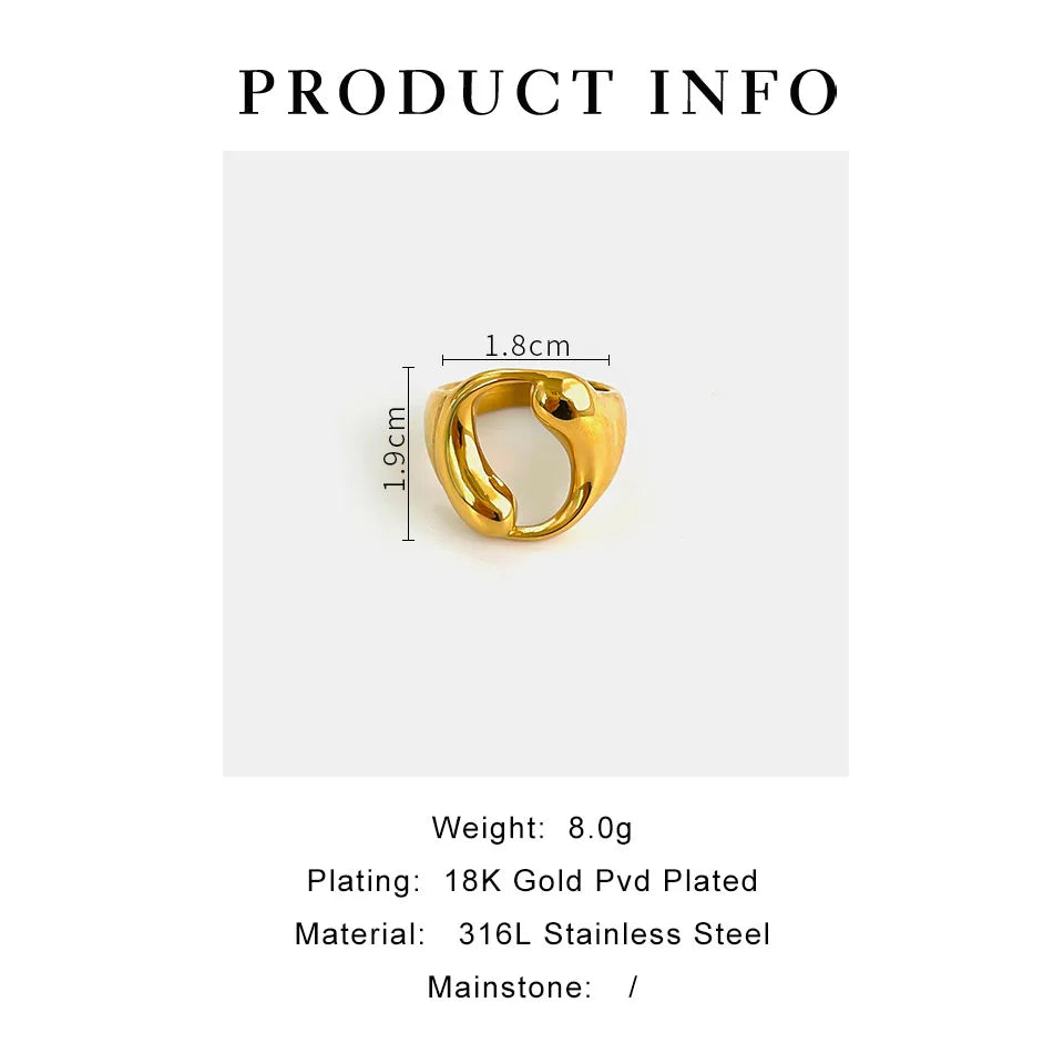 Wavy Circle Gold Plated Round Hollow Ring