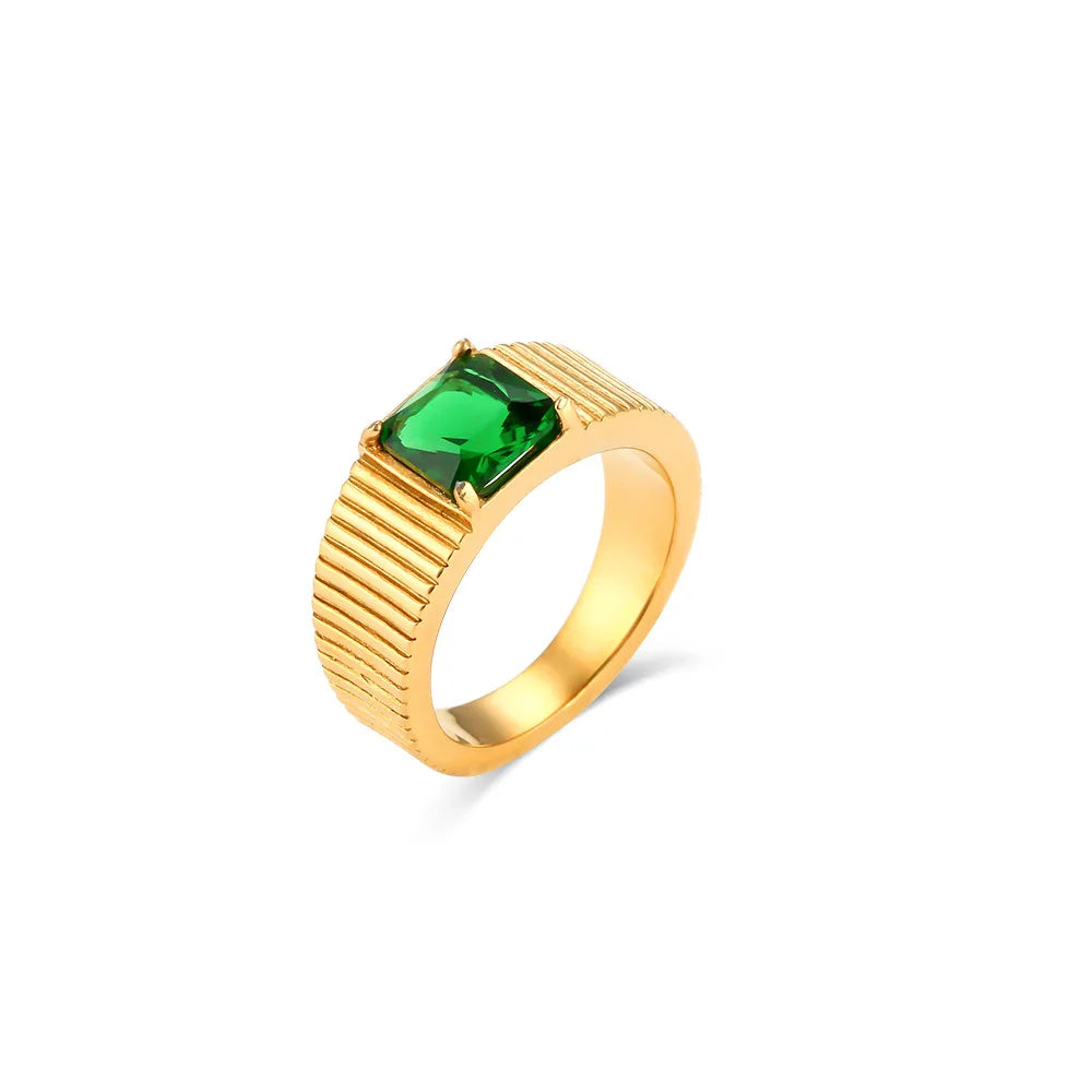 18K Gold Plated Crystal Striped Rings
