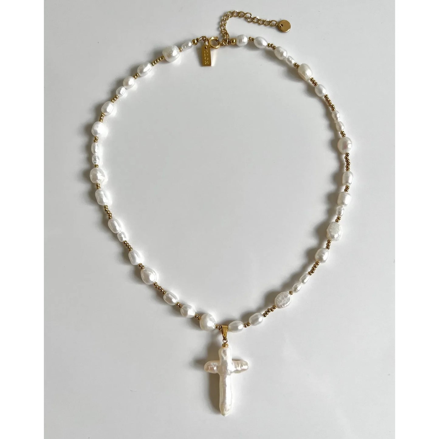 Baroque Pearl Beaded Cross Pendent Necklace