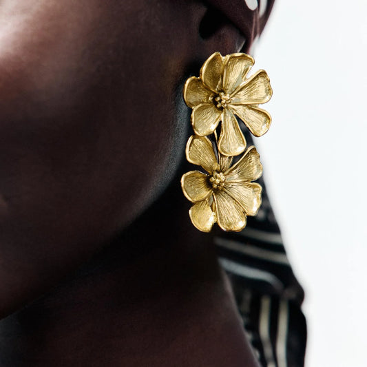 Statement Double Layer Flower Dangle Earrings