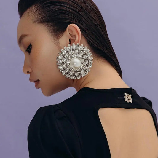 Oversize Crystal Rhinestone Round Earrings