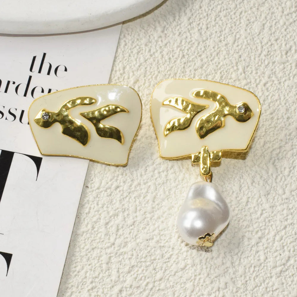 Baroque Enameled Dangle Pearl Earrings