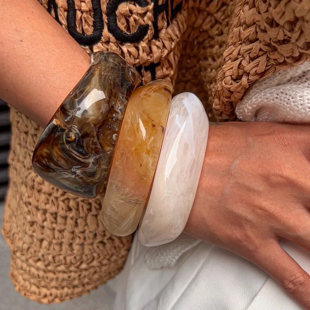 Chunky Geometric Thick Resin Acrylic Bangle Bracelet