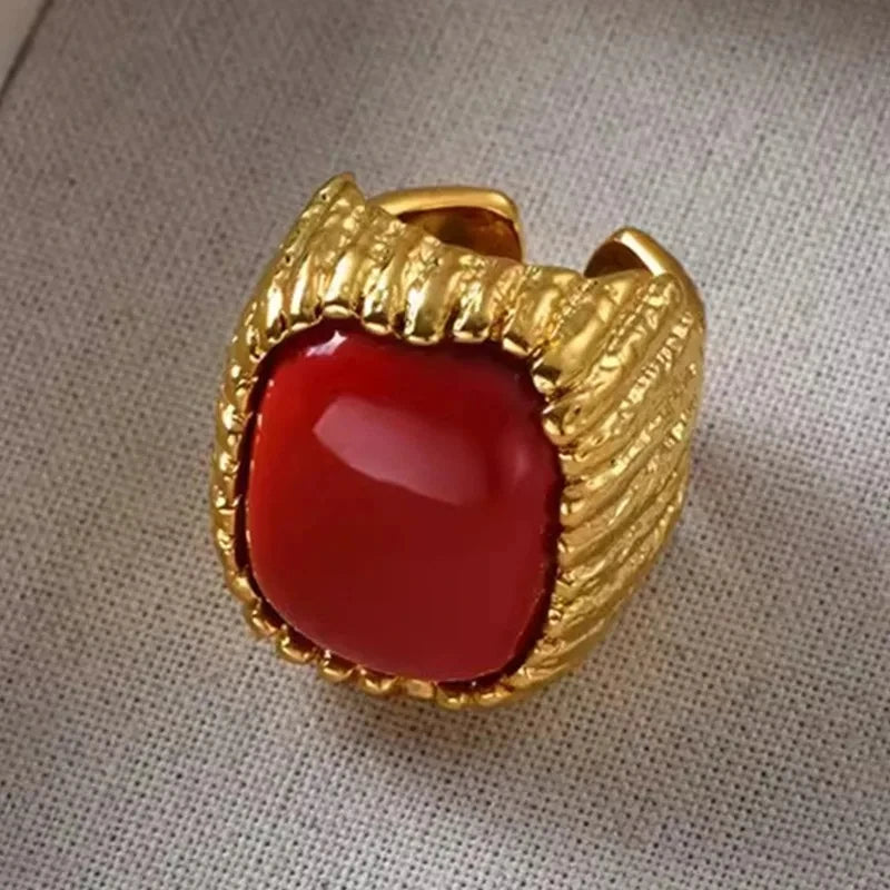 Square Resin Opening Ring Gold Plated