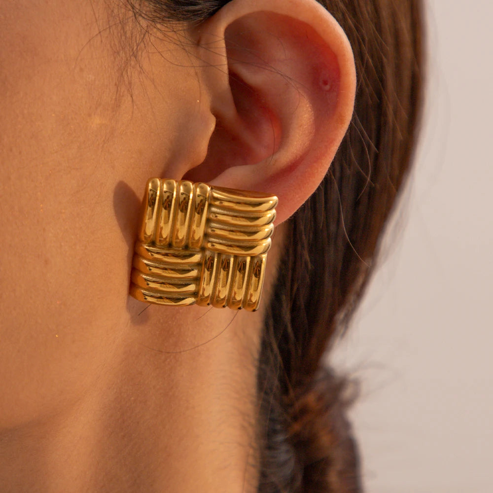 Square Textured Bold Earrings