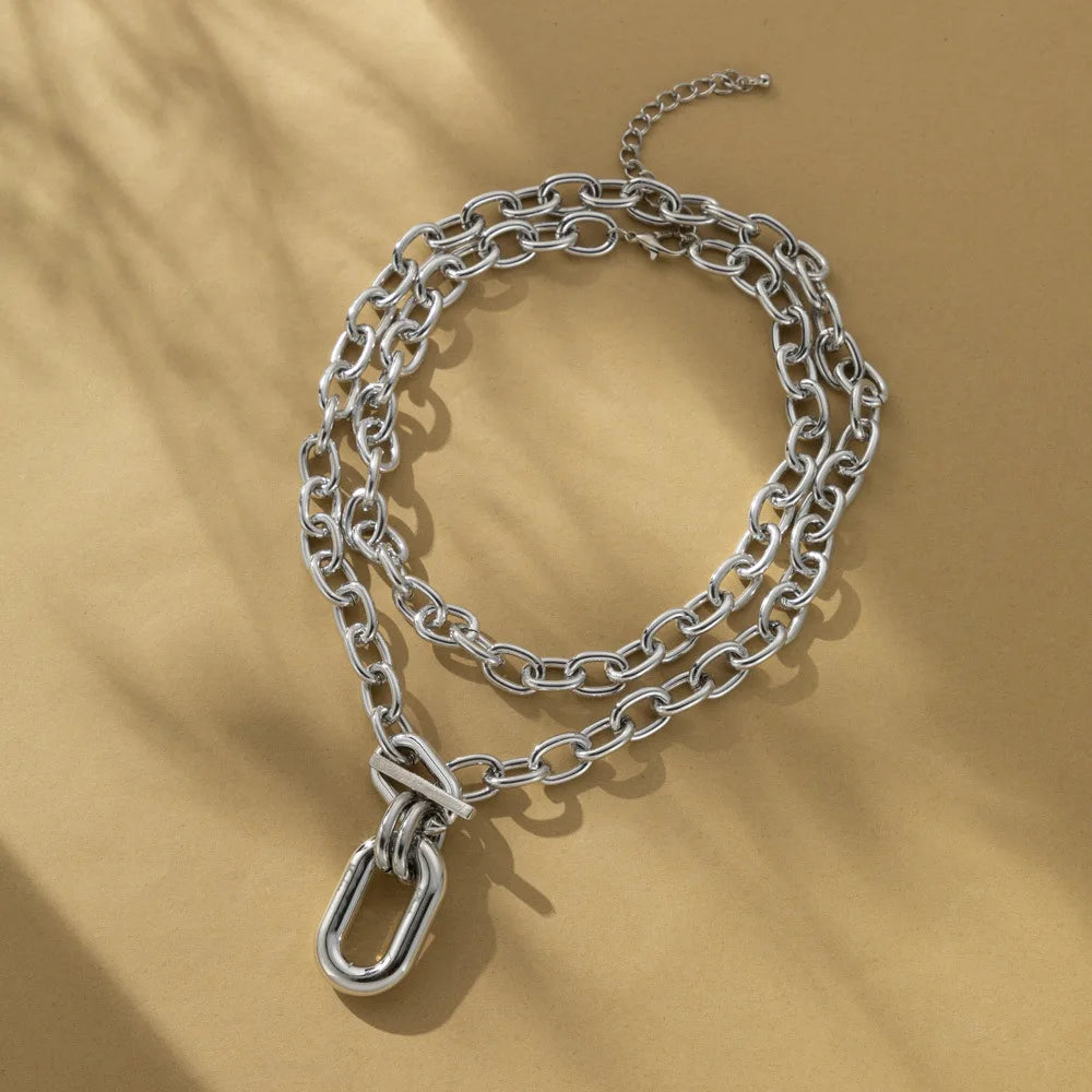 Silver Stainless Steel Chunky Chain Necklace