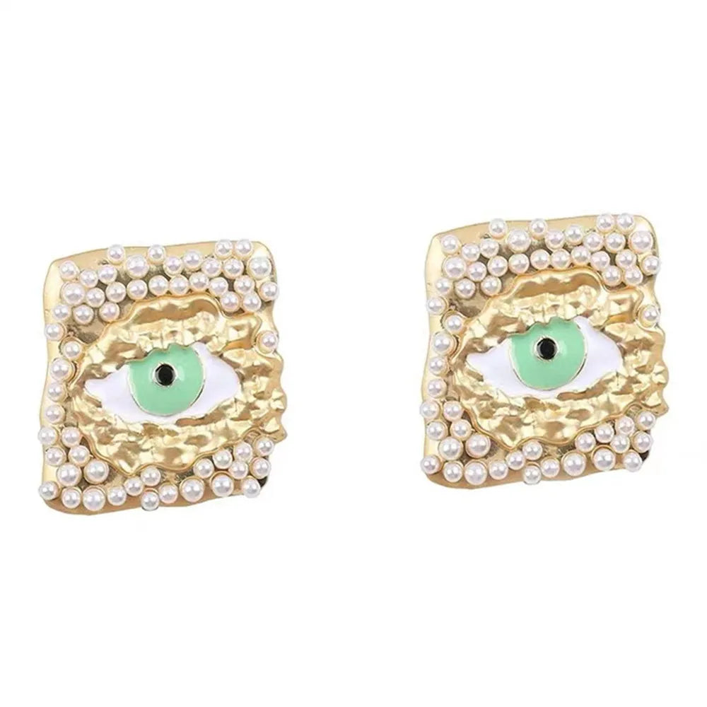 Vintage Schiaparelli Eyes Geometric Stud Earrings For Women Fashion Jewelry