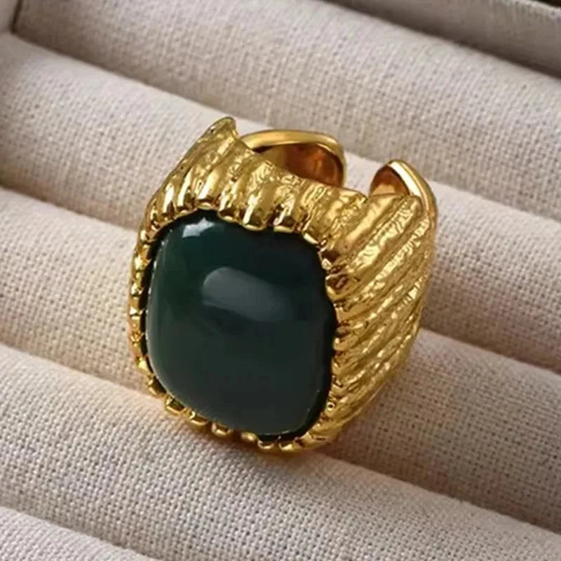 Square Resin Opening Ring Gold Plated