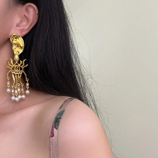 Statement Surrealist Chunky Earrings Baroque Style