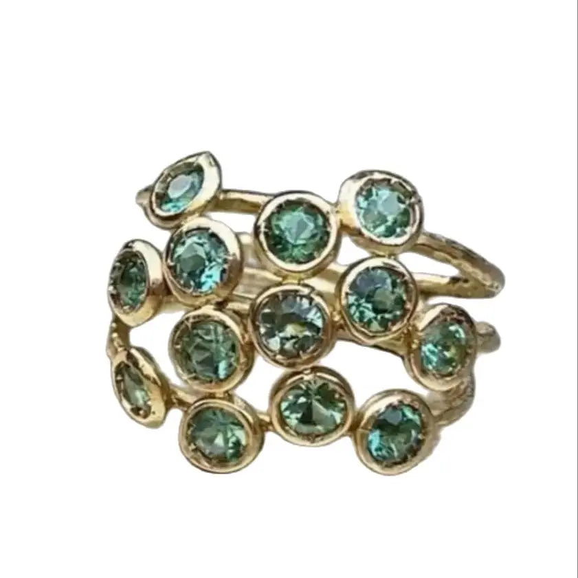 Geometric Gold Plated Green Stone Exquisite Ring