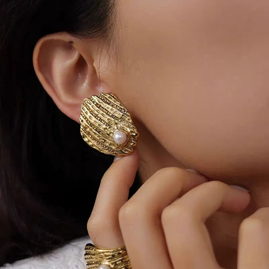 Pearl Shell Statement Stud Earrings