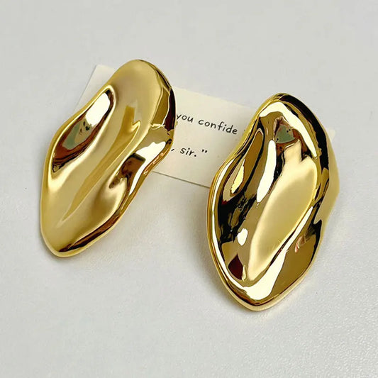 Minimalist Irregular Metal Glossy Big Stud Earrings