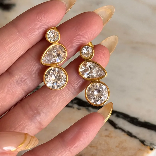 Round Water drop Zircon Stone Earrings