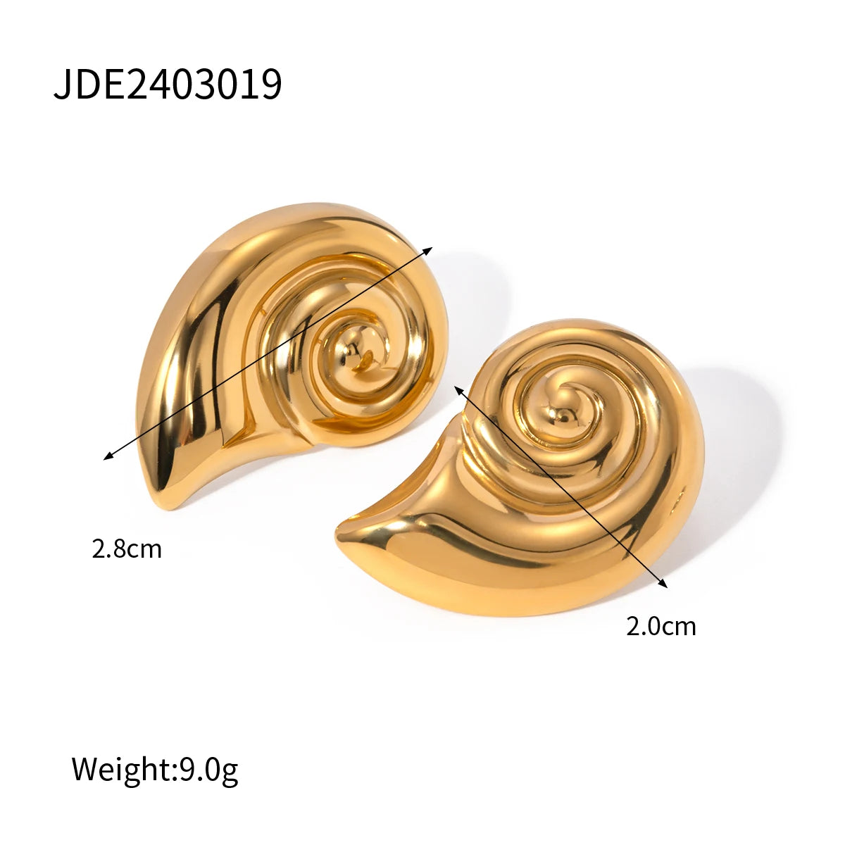 18K Gold Plated Stainless Steel Conch Spiral Shape Earrings