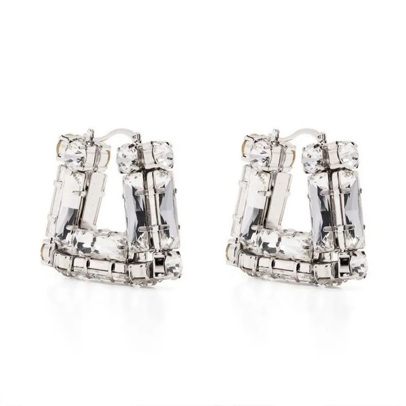 Statement Large Crystal Square Hoop Earrings