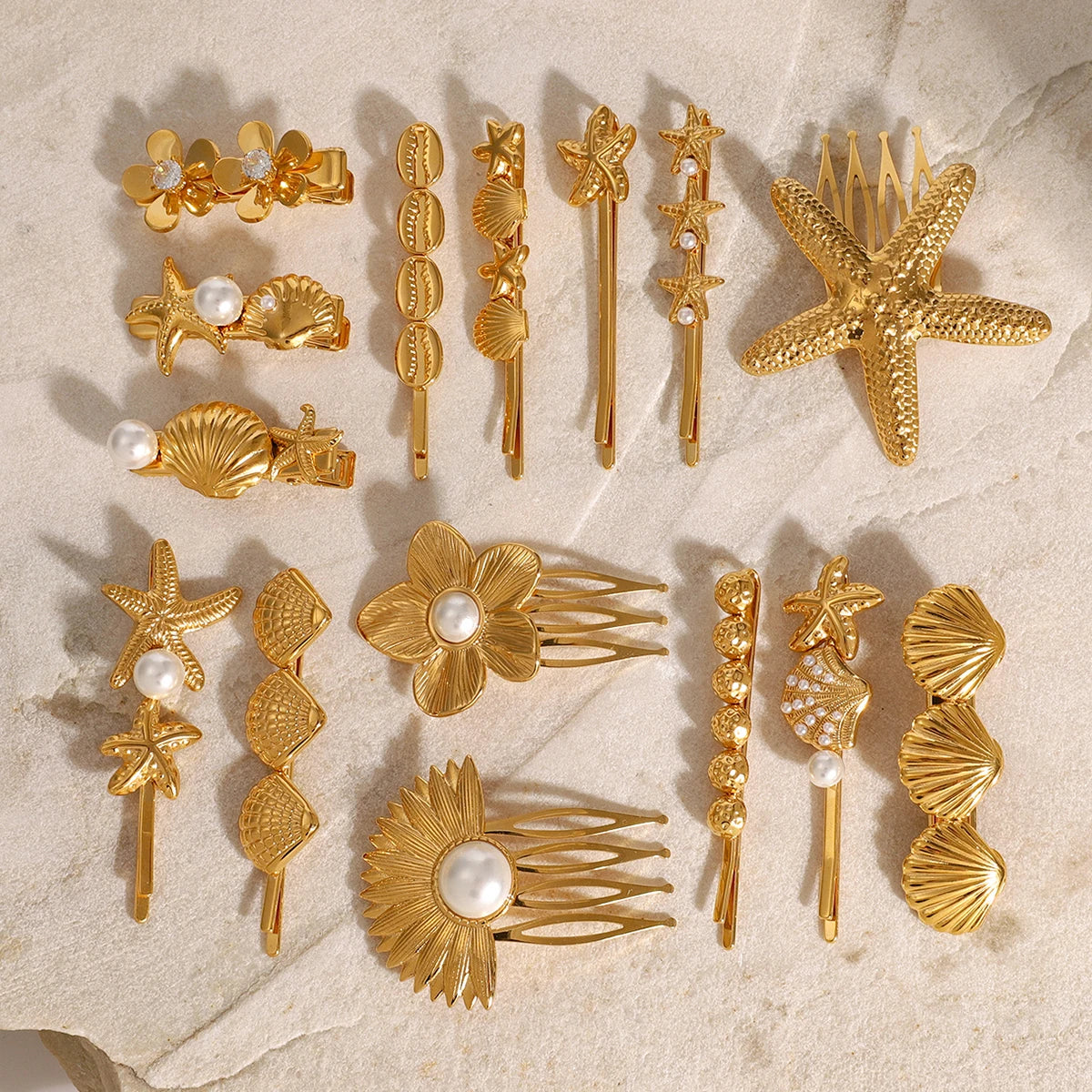 Sea Inspired Gold Plated Hair Accessories