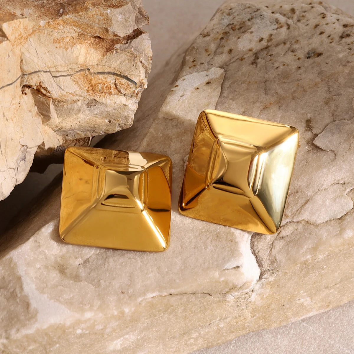 Stainless Steel 18K Gold Plated Square Geometric Metal Big Stud Earrings