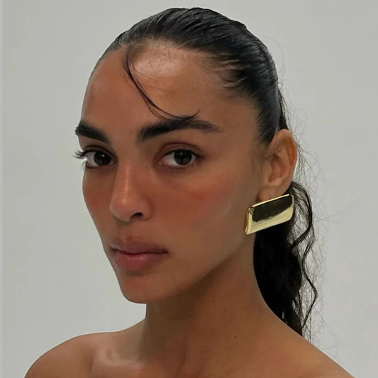 Stainless Steel Rectangular 18K Gold Plated Earrings