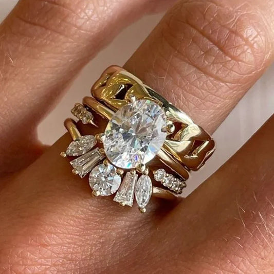 Geometric Gold Plated Zircon Ring