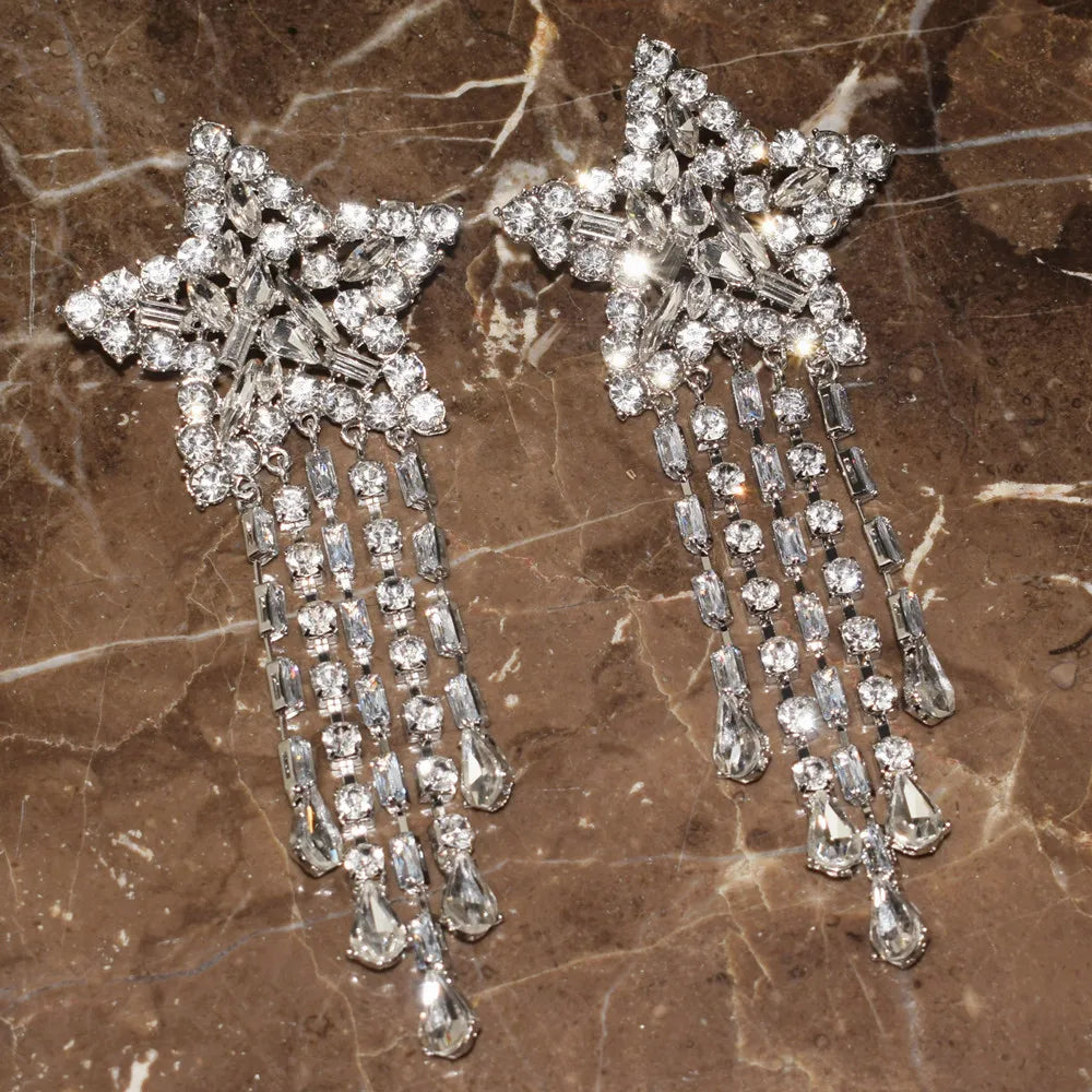 Crystal Star Tassel Dangle Earrings