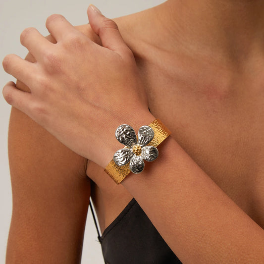 Flower Bracelet Stainless Steel Gold Silver