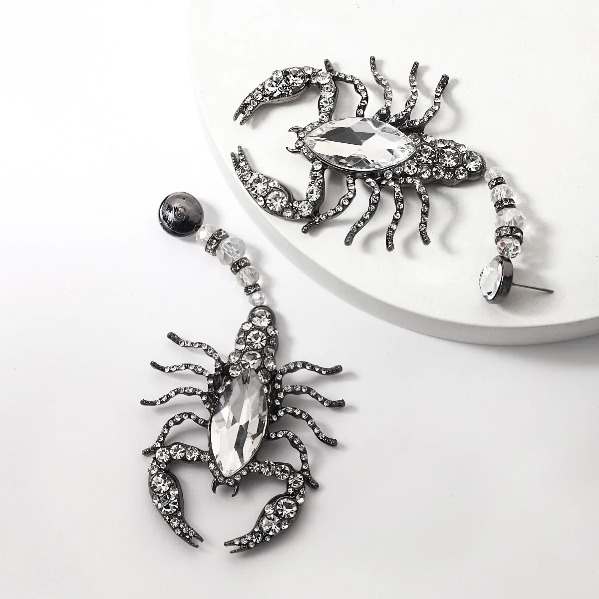 Scorpion Pendant Earrings With Rhinestones