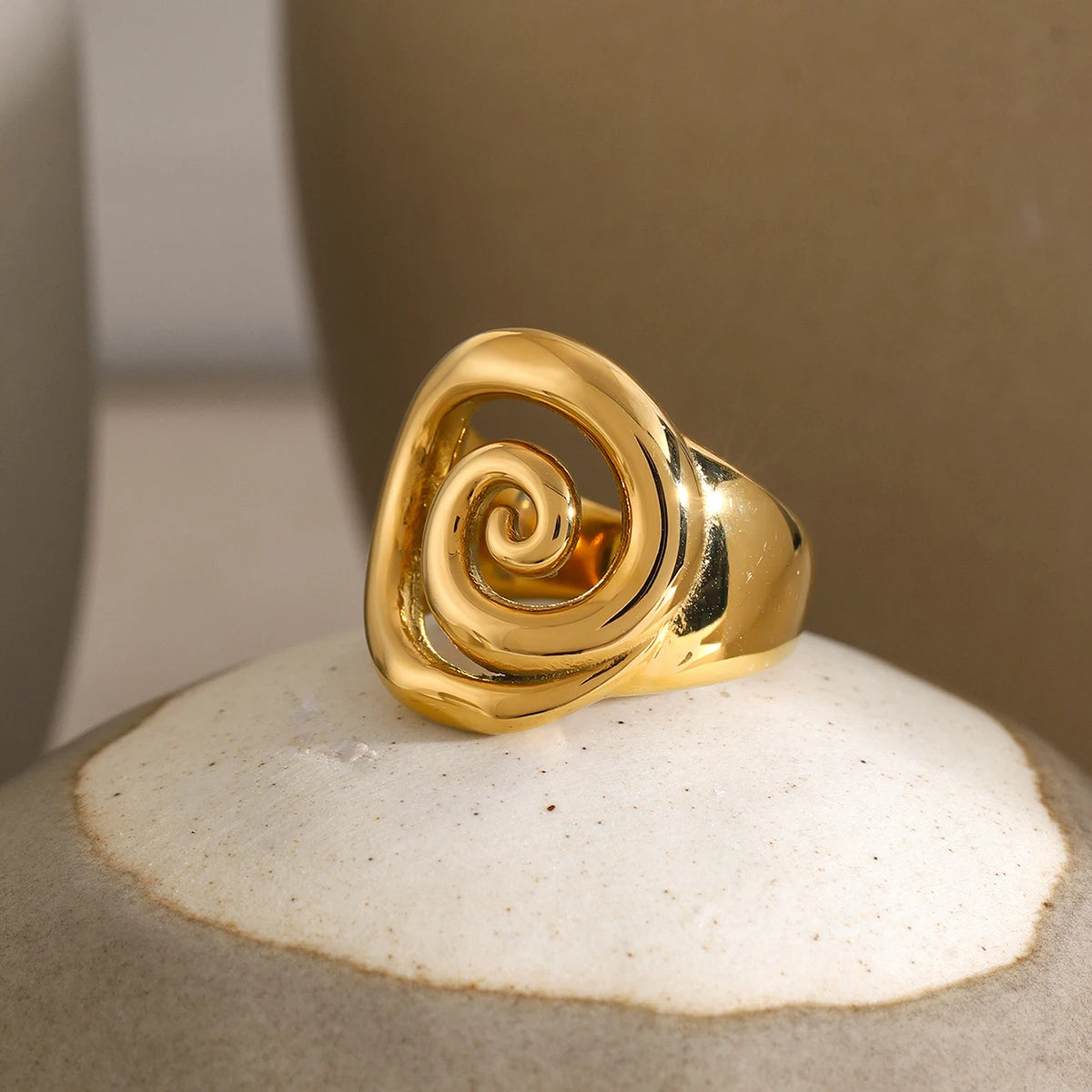 18K Gold Plated Spiral Geometric Ring