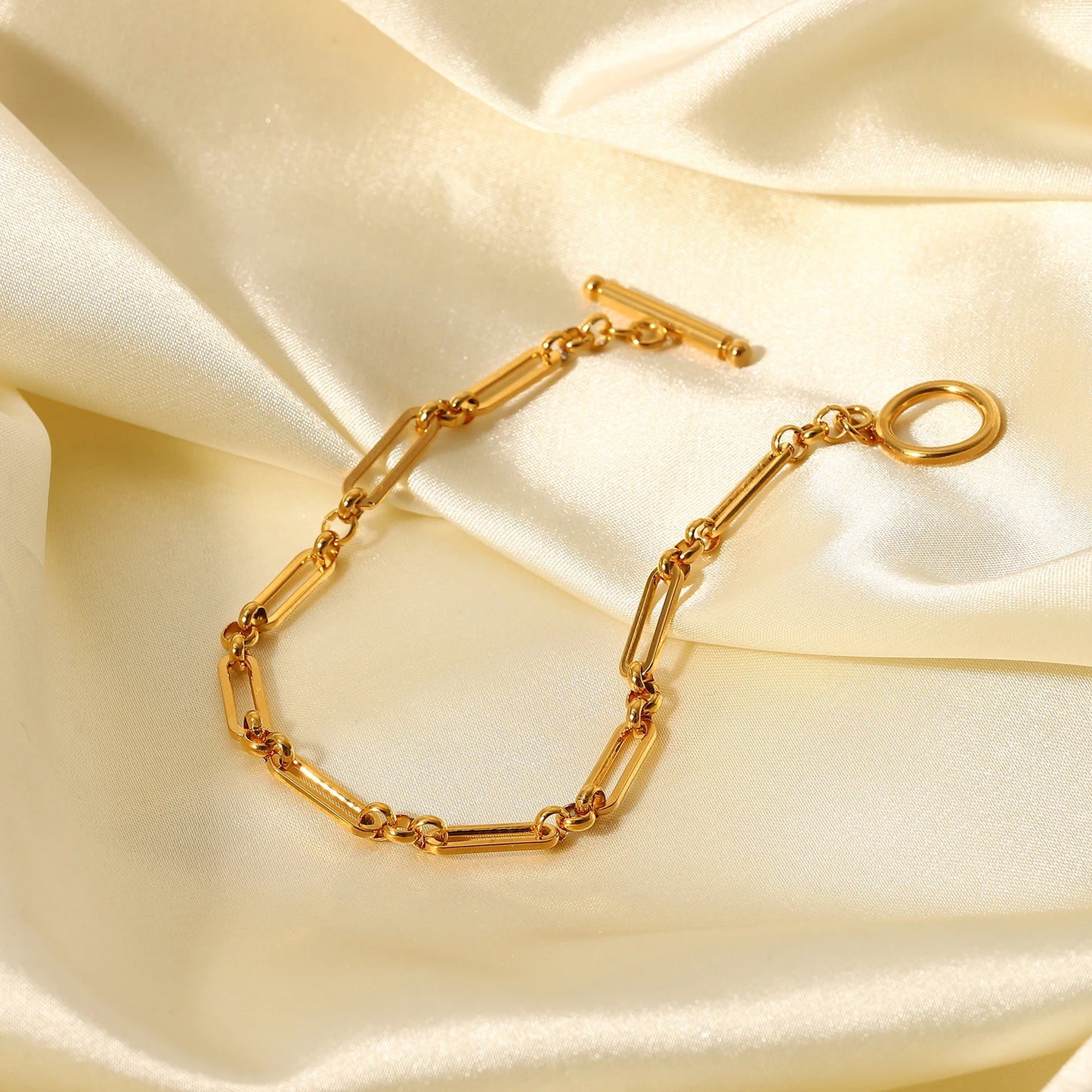 18K Gold Plated Stainless Steel Link Chain Paperclip Bracelet